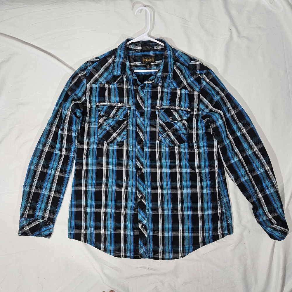 HELIX Men's Blue Plaid Shirt